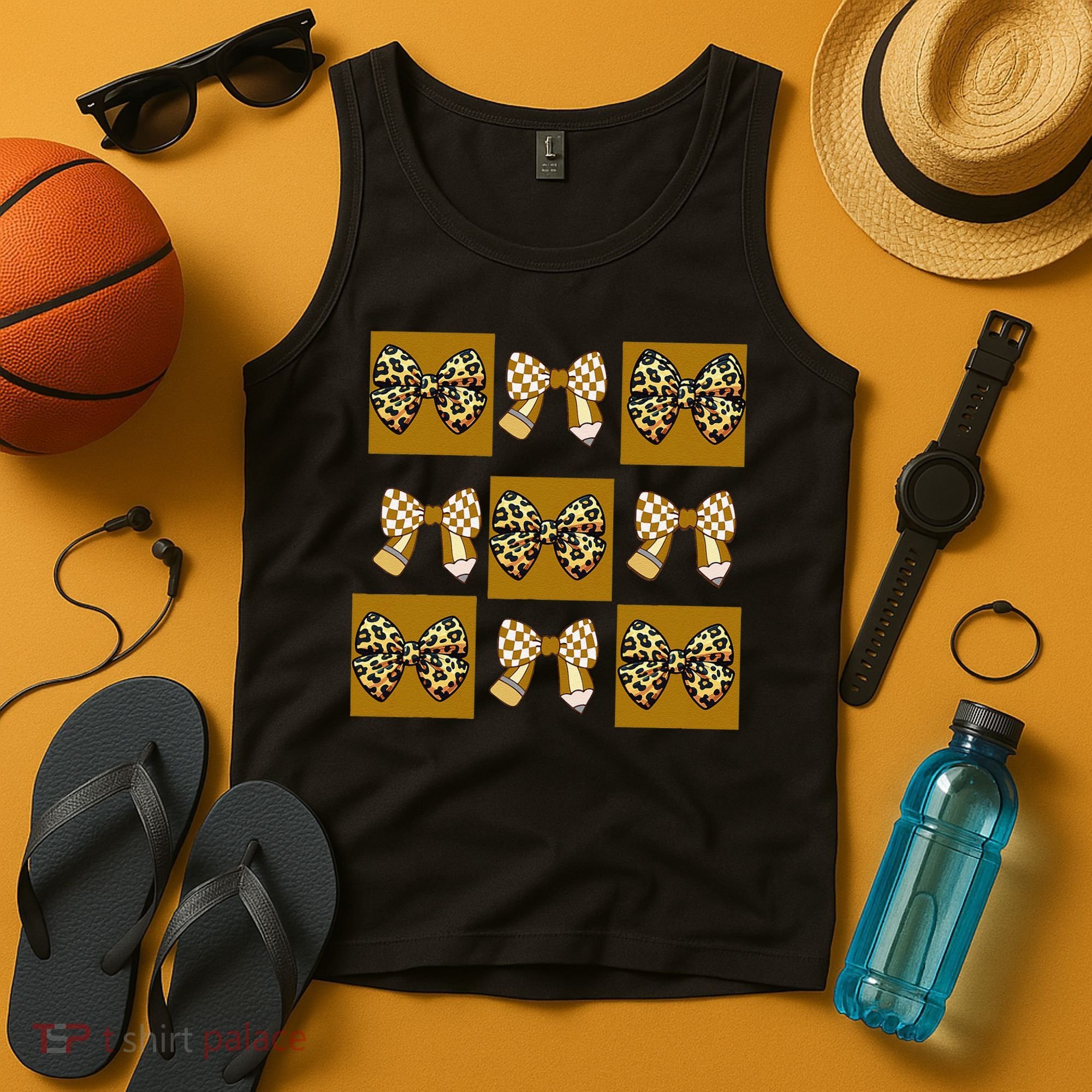 Cute Checkered Grid Leopard Coquette Bow PencilFirst Grade Tank Top
