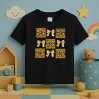Cute Checkered Grid Leopard Coquette Bow PencilFirst Grade Toddler T-Shirt thumb 3