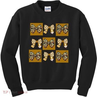 Cute Checkered Grid Leopard Coquette Bow PencilFirst Grade Kids Sweatshirt