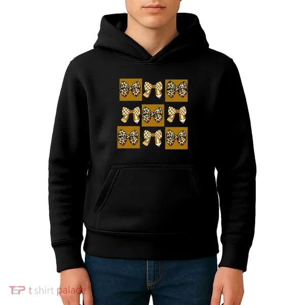 Cute Checkered Grid Leopard Coquette Bow PencilFirst Grade Kids Hoodie
