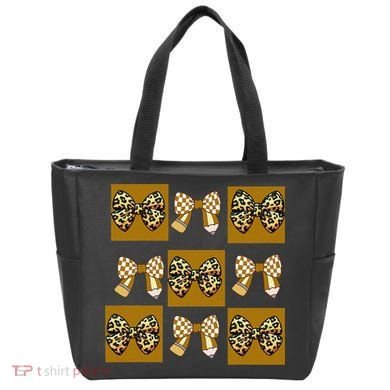 Cute Checkered Grid Leopard Coquette Bow PencilFirst Grade Bag