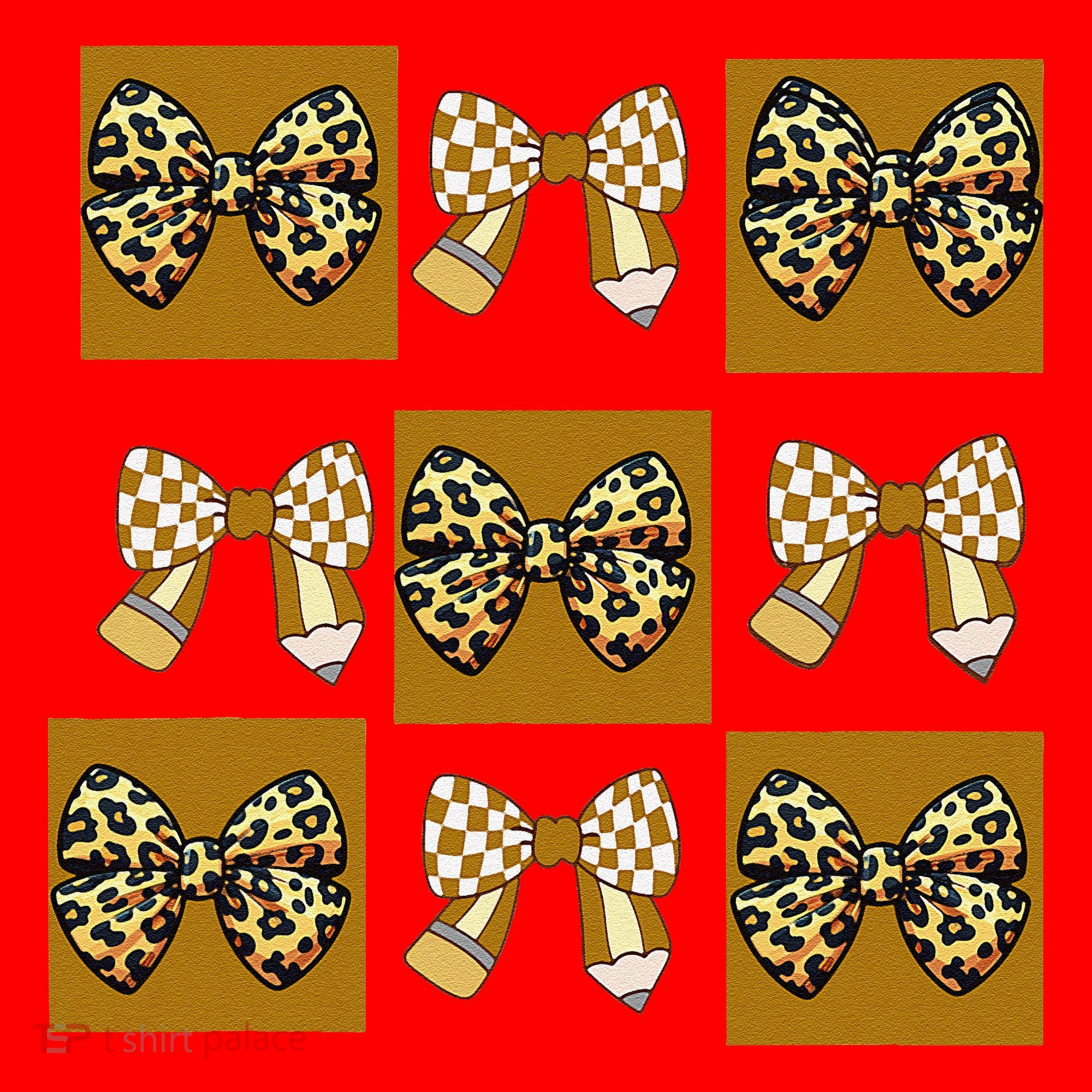 Cute Checkered Grid Leopard Coquette Bow PencilFirst Grade Santa Hat