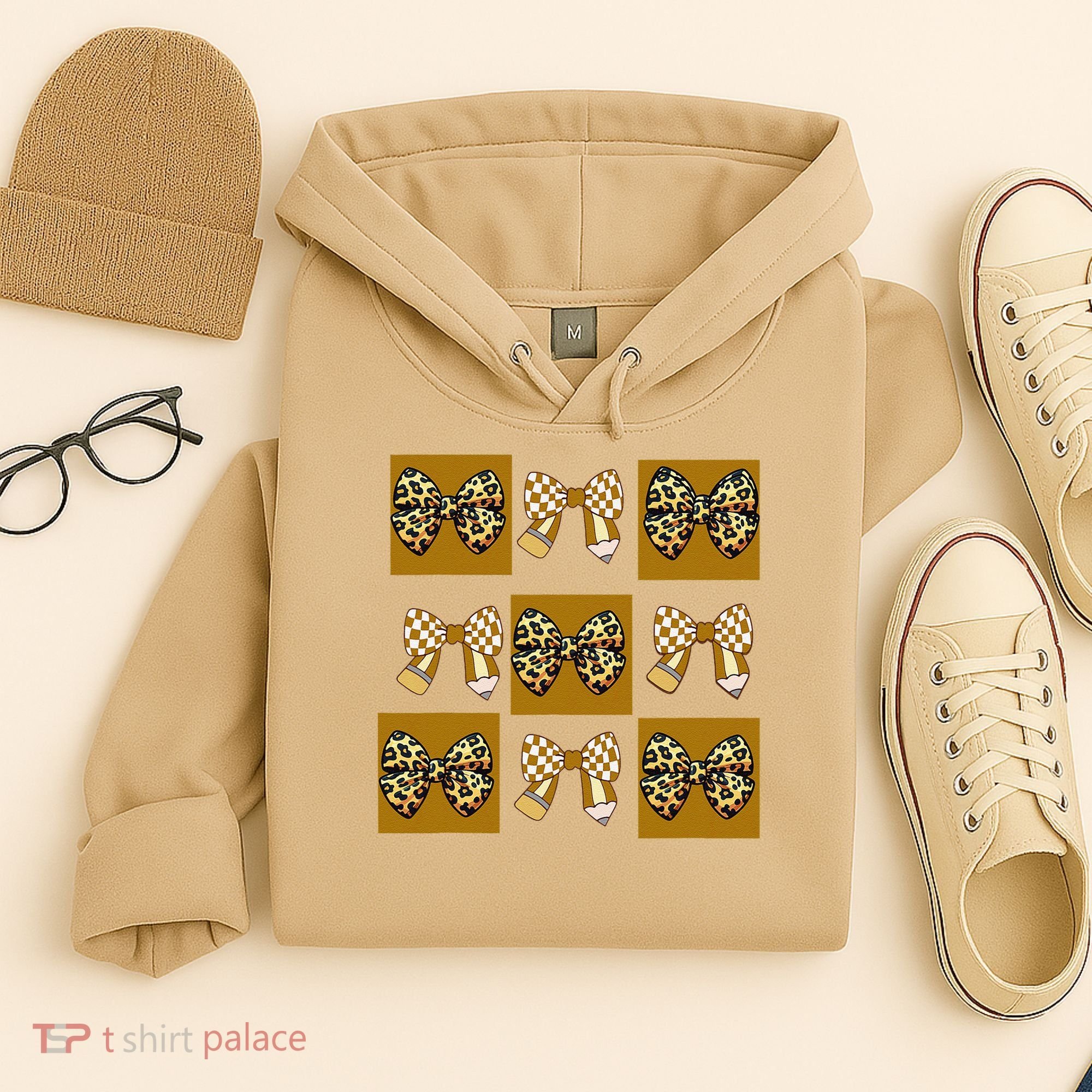 Cute Checkered Grid Leopard Coquette Bow PencilFirst Grade Hoodie