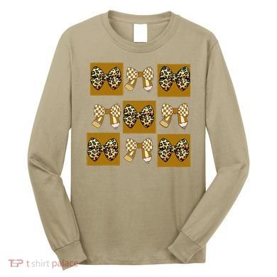 Cute Checkered Grid Leopard Coquette Bow PencilFirst Grade Long Sleeve Shirt