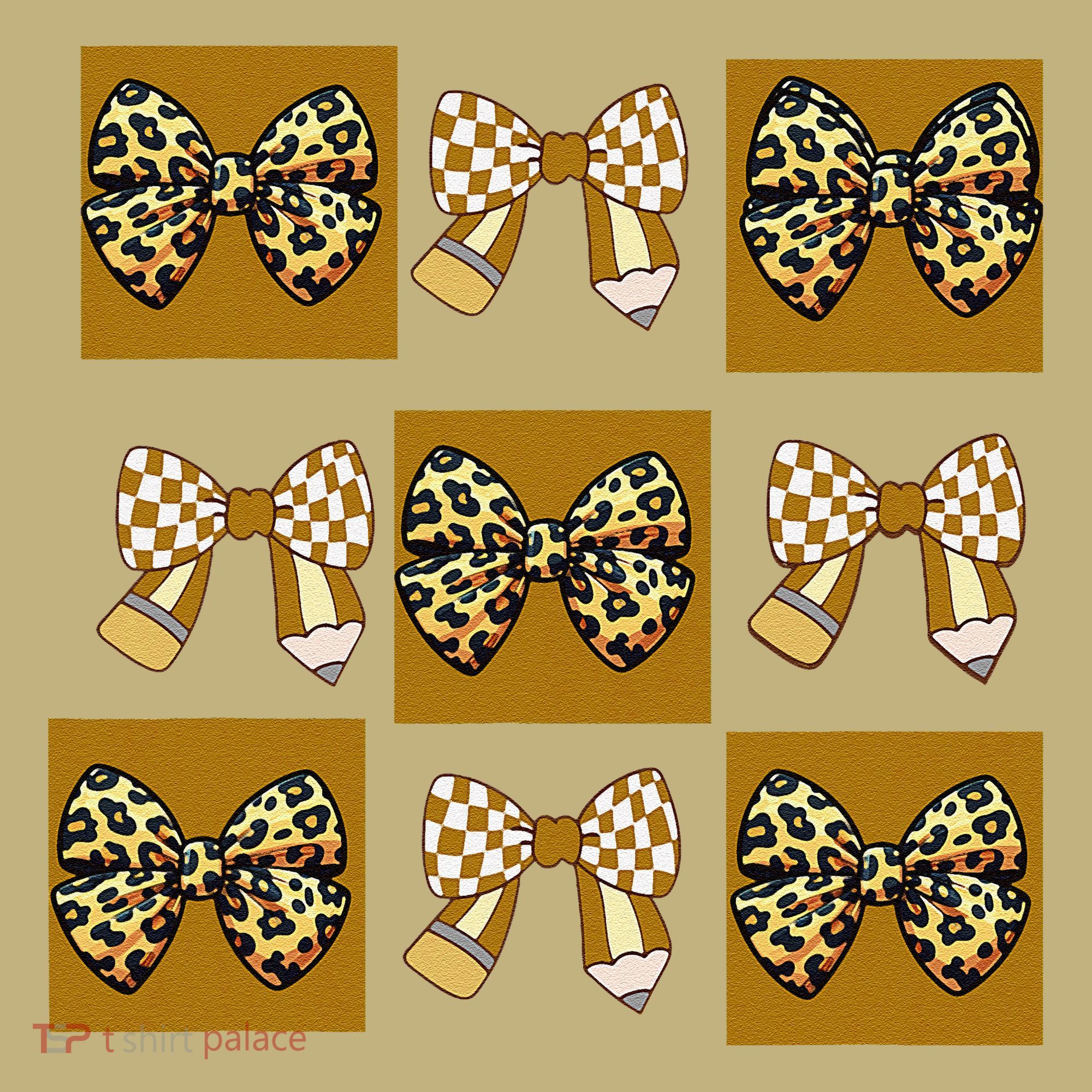 Cute Checkered Grid Leopard Coquette Bow PencilFirst Grade Long Sleeve Shirt