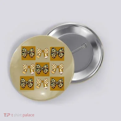 Cute Checkered Grid Leopard Coquette Bow PencilFirst Grade Button