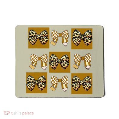 Cute Checkered Grid Leopard Coquette Bow PencilFirst Grade Mousepad