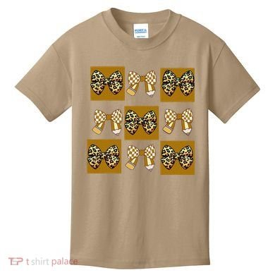 Cute Checkered Grid Leopard Coquette Bow PencilFirst Grade Kids T-Shirt