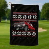 Classic Car Guys Matching Ugly Christmas Old Car Enthusiasts Golf Towel thumb 1