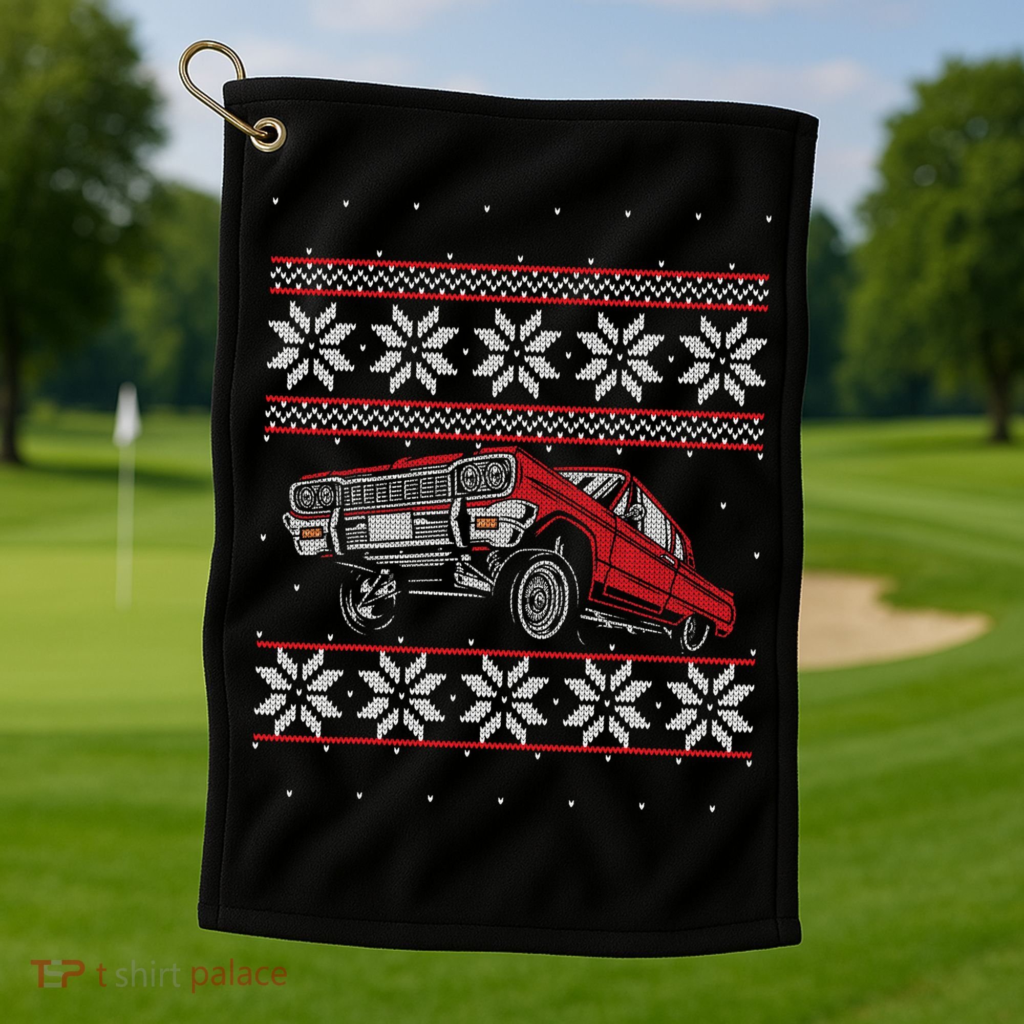 Classic Car Guys Matching Ugly Christmas Old Car Enthusiasts Golf Towel