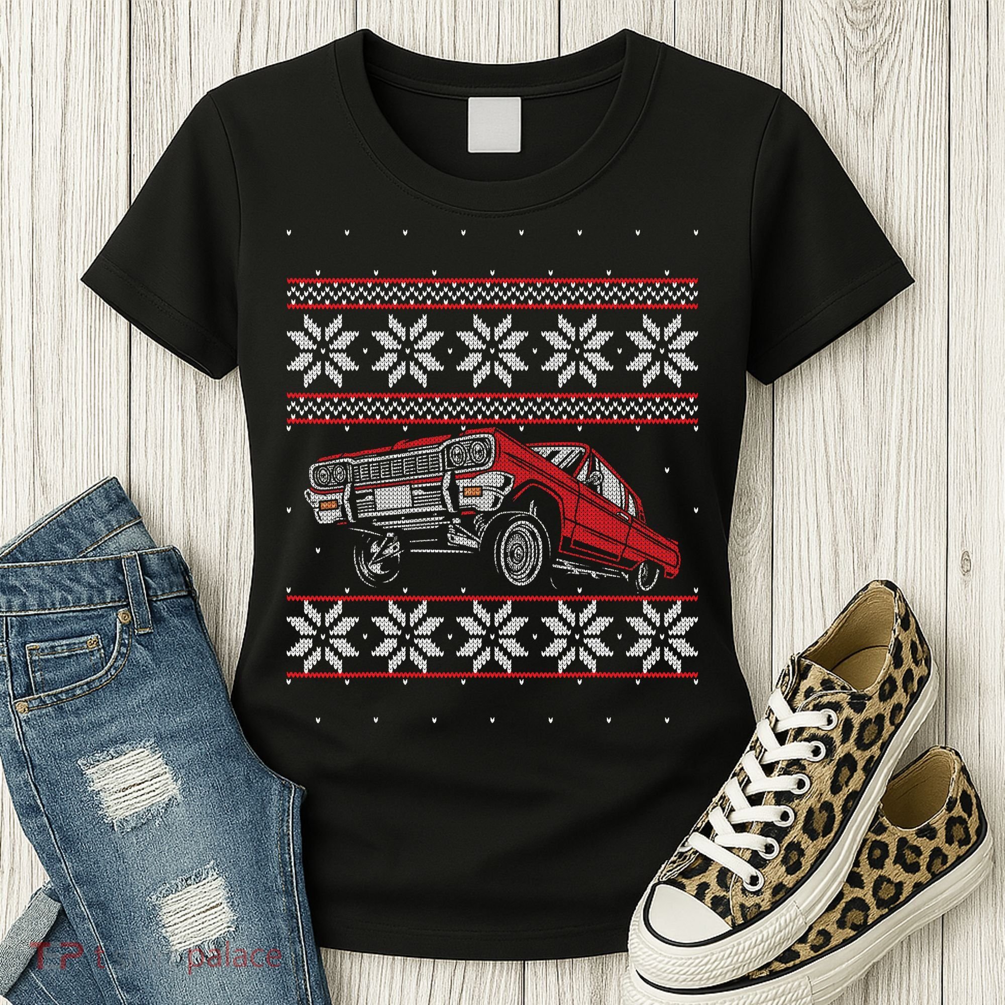 Classic Car Guys Matching Ugly Christmas Old Car Enthusiasts Women's T-Shirt