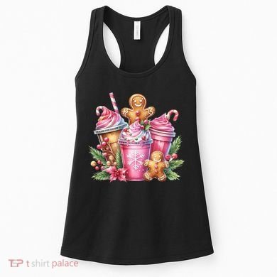 Cute Christmas Gingerbread Man Coffee Peppermint Latte Women's Tank Top