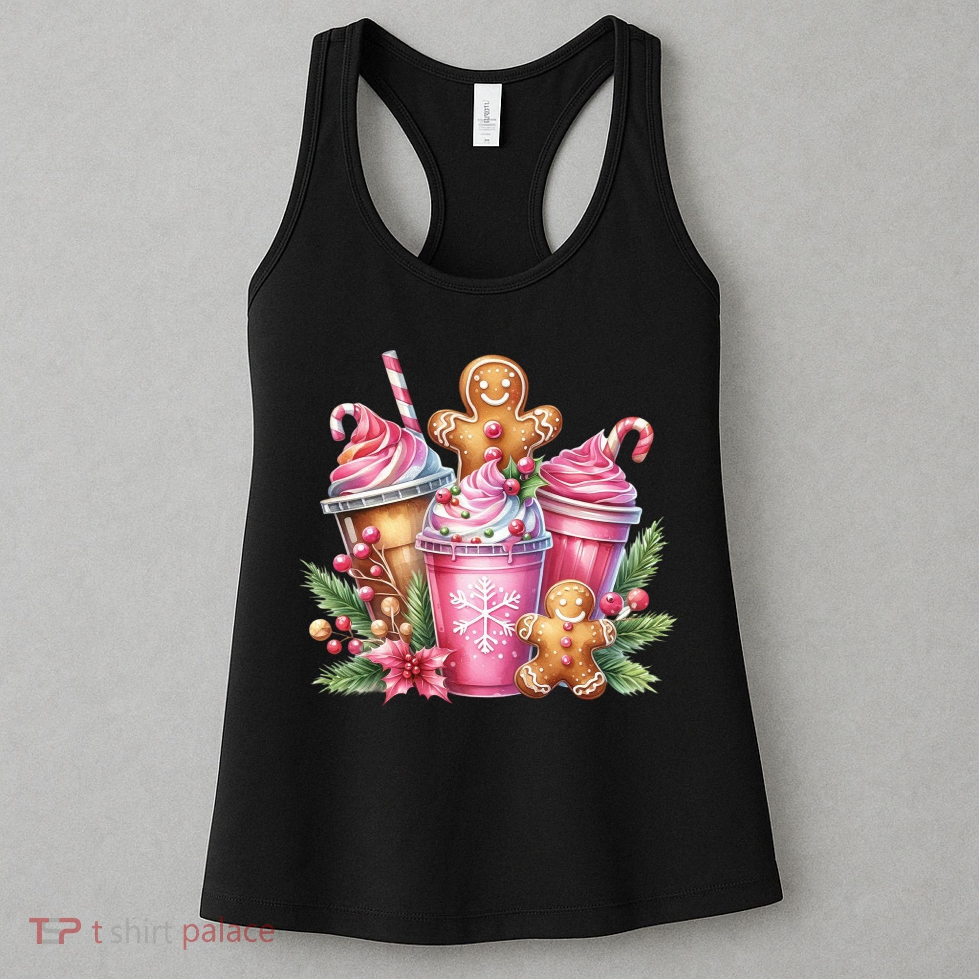 Cute Christmas Gingerbread Man Coffee Peppermint Latte Women's Tank Top