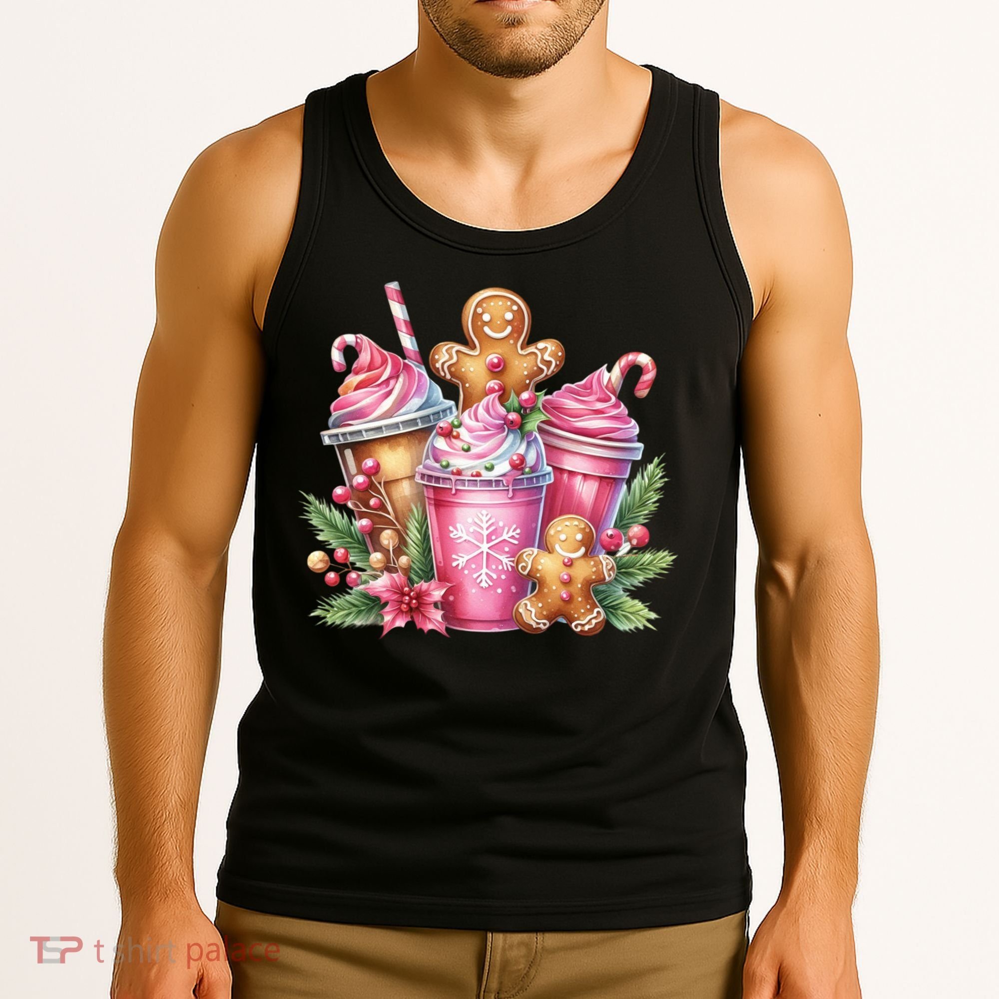 Cute Christmas Gingerbread Man Coffee Peppermint Latte Tank Top