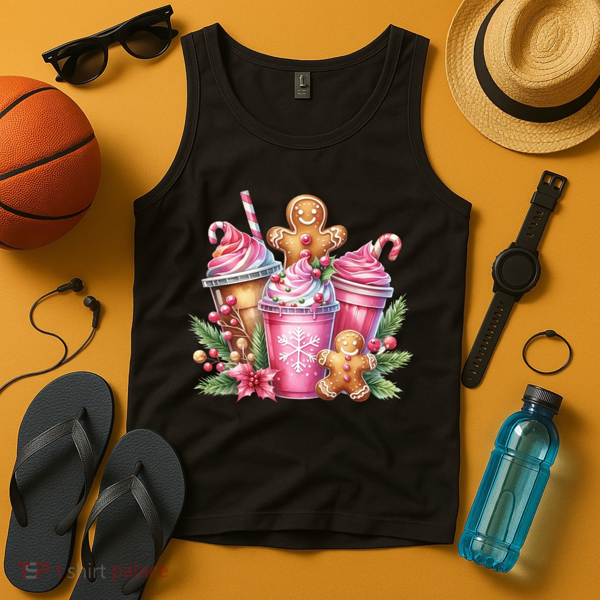 Cute Christmas Gingerbread Man Coffee Peppermint Latte Tank Top
