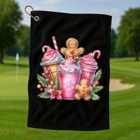 Cute Christmas Gingerbread Man Coffee Peppermint Latte Golf Towel thumb 1
