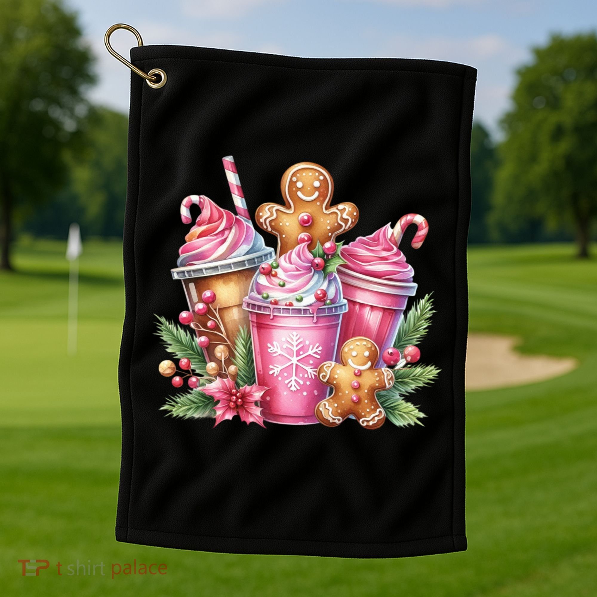 Cute Christmas Gingerbread Man Coffee Peppermint Latte Golf Towel
