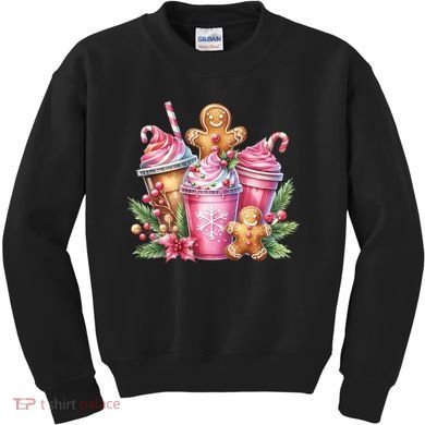 Cute Christmas Gingerbread Man Coffee Peppermint Latte Kids Sweatshirt