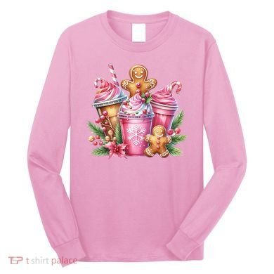 Cute Christmas Gingerbread Man Coffee Peppermint Latte Long Sleeve Shirt