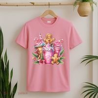 Cute Christmas Gingerbread Man Coffee Peppermint Latte T-Shirt thumb 2