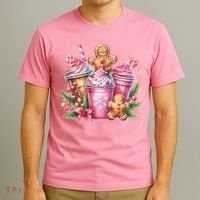 Cute Christmas Gingerbread Man Coffee Peppermint Latte T-Shirt thumb 3