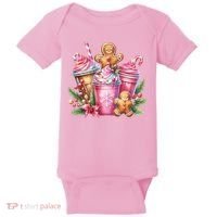 Cute Christmas Gingerbread Man Coffee Peppermint Latte Baby Bodysuit thumb 0
