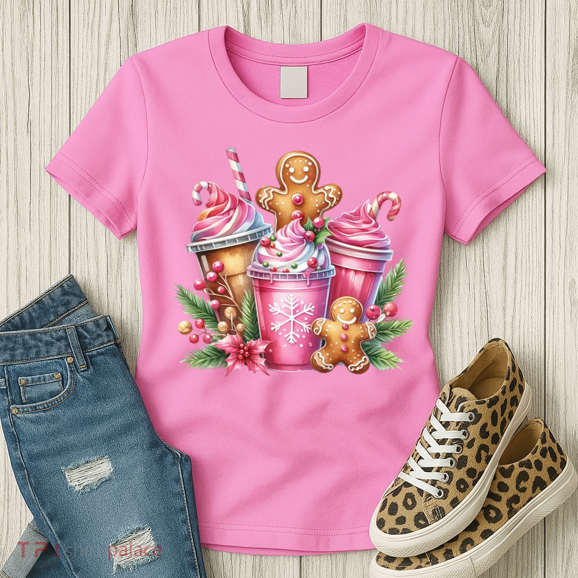 Cute Christmas Gingerbread Man Coffee Peppermint Latte Women's T-Shirt