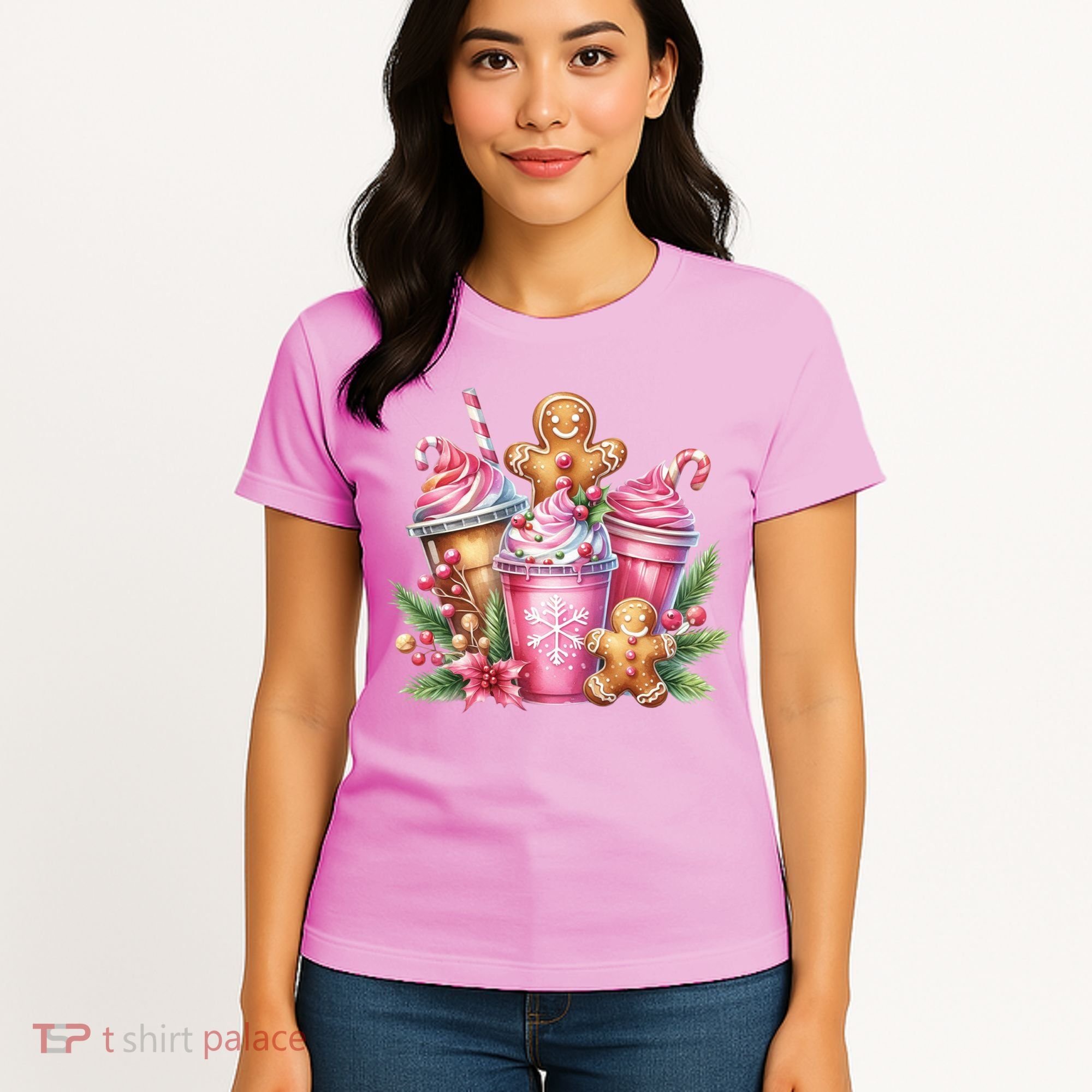 Cute Christmas Gingerbread Man Coffee Peppermint Latte Women's T-Shirt