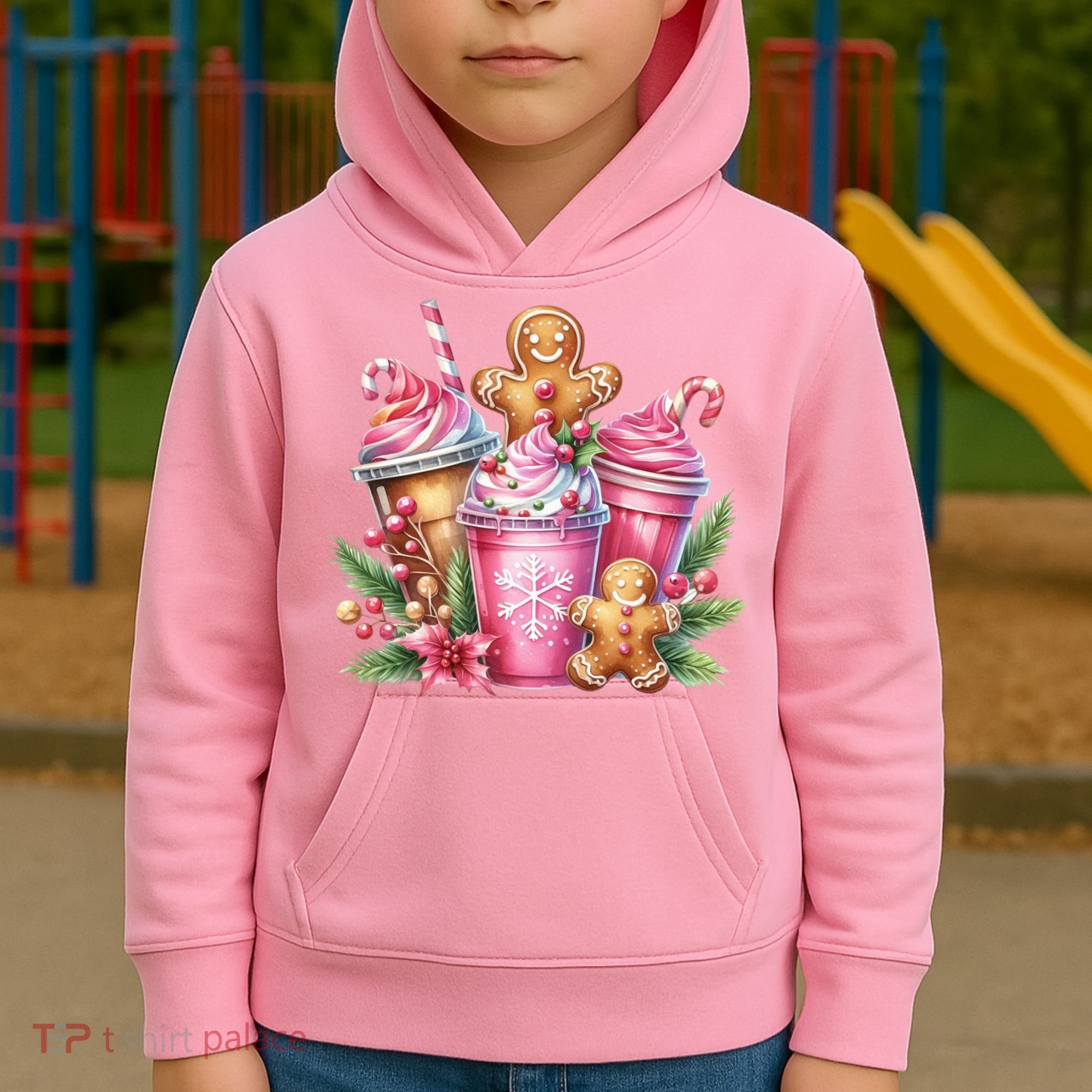 Cute Christmas Gingerbread Man Coffee Peppermint Latte Kids Hoodie