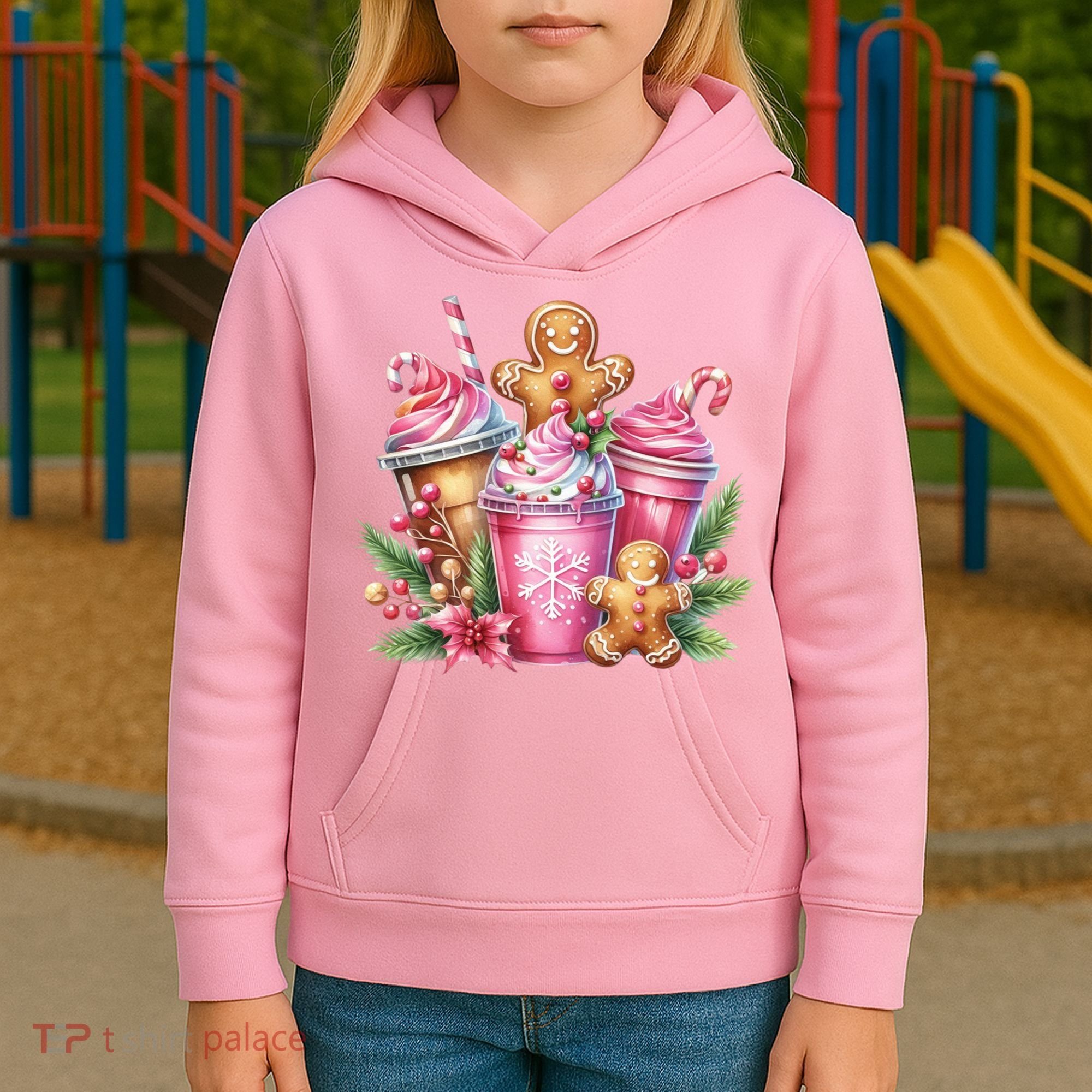 Cute Christmas Gingerbread Man Coffee Peppermint Latte Kids Hoodie