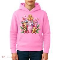 Cute Christmas Gingerbread Man Coffee Peppermint Latte Kids Hoodie thumb 4