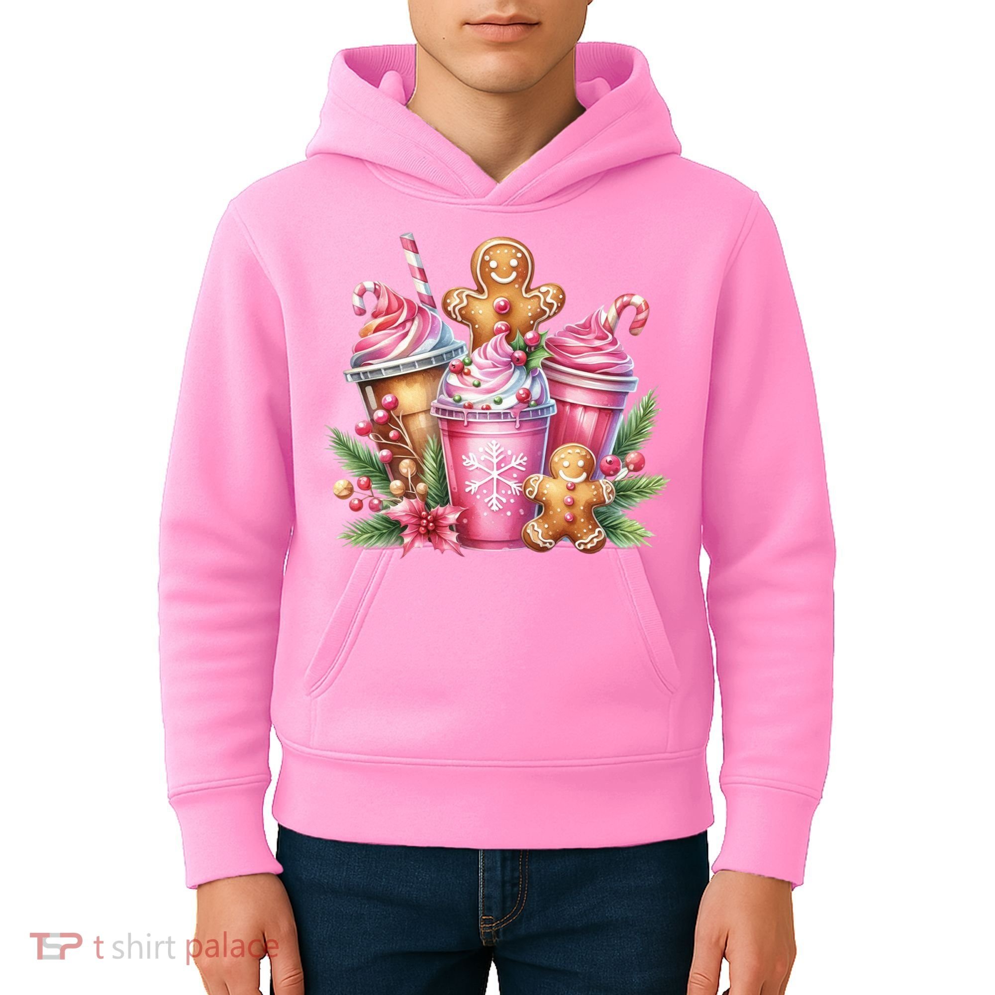 Cute Christmas Gingerbread Man Coffee Peppermint Latte Kids Hoodie