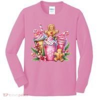 Cute Christmas Gingerbread Man Coffee Peppermint Latte Kids Long Sleeve Shirt thumb 0