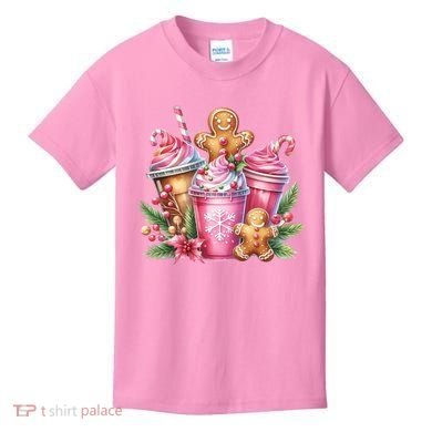 Cute Christmas Gingerbread Man Coffee Peppermint Latte Kids T-Shirt