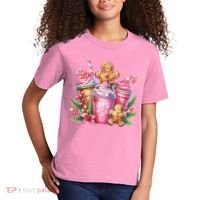 Cute Christmas Gingerbread Man Coffee Peppermint Latte Kids T-Shirt thumb 2