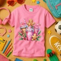 Cute Christmas Gingerbread Man Coffee Peppermint Latte Kids T-Shirt thumb 3