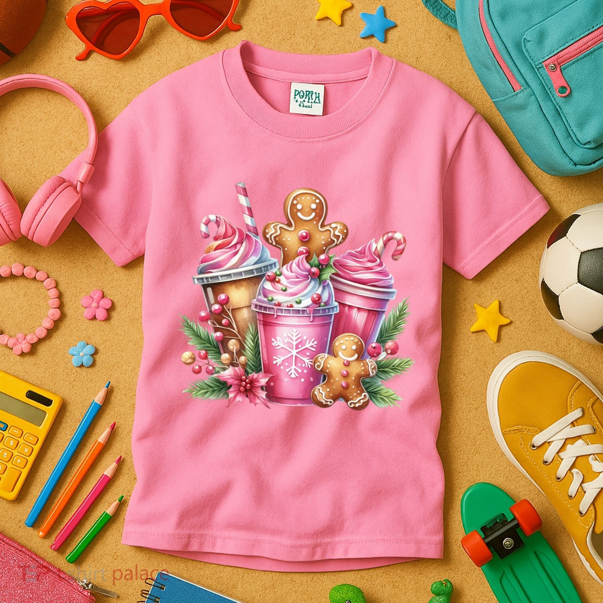 Cute Christmas Gingerbread Man Coffee Peppermint Latte Kids T-Shirt