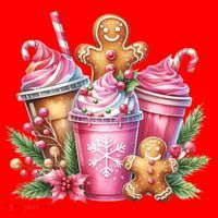 Cute Christmas Gingerbread Man Coffee Peppermint Latte Santa Hat thumb 1