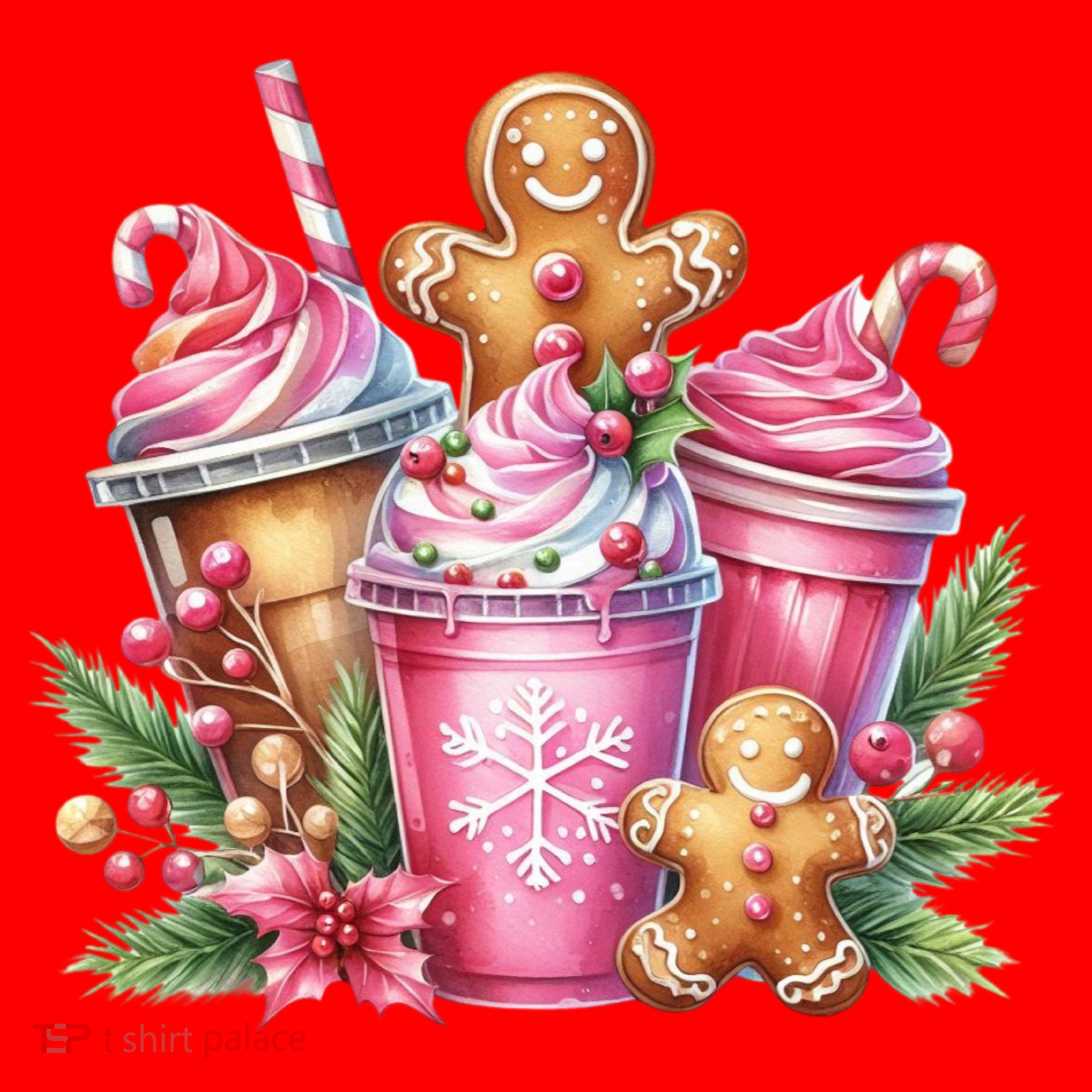 Cute Christmas Gingerbread Man Coffee Peppermint Latte Santa Hat