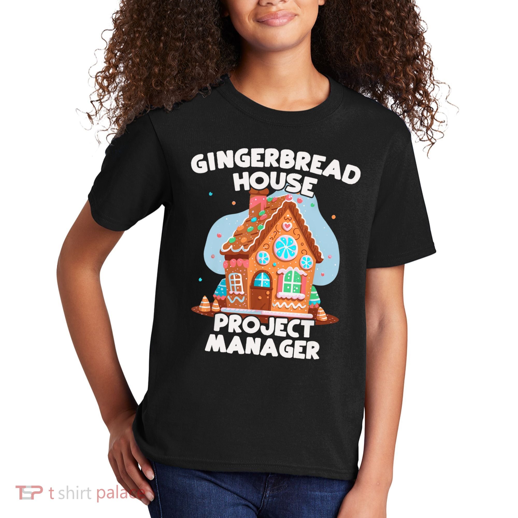 Cute Christmas Gingerbread House Project Manager Kids T-Shirt