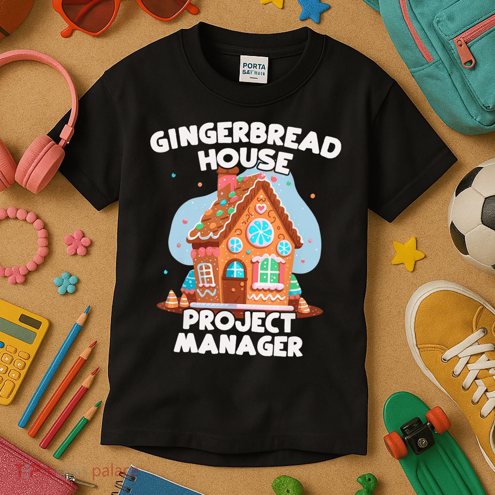 Cute Christmas Gingerbread House Project Manager Kids T-Shirt