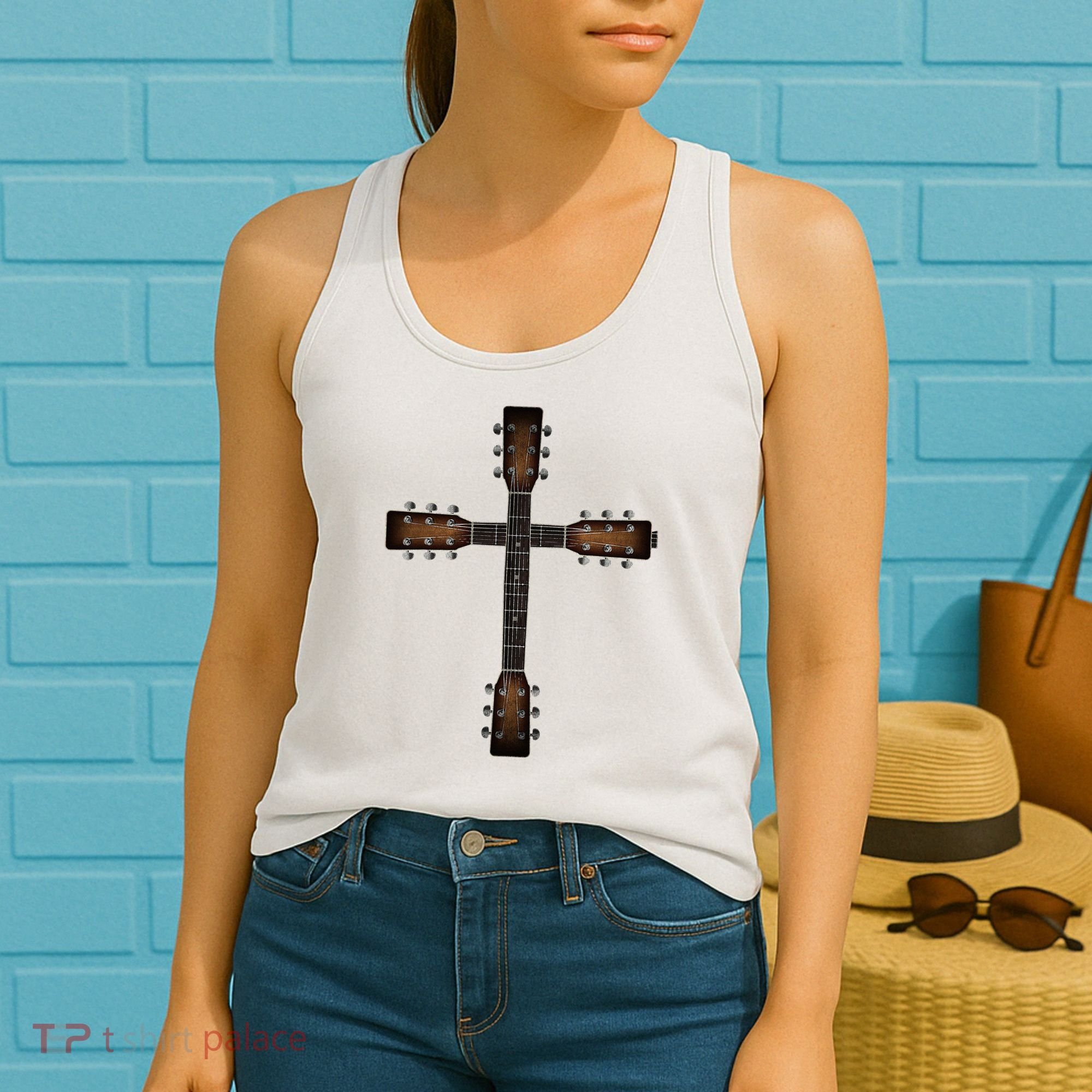 Cool Christian Guitar Cross Cute Musician Guitarist Women's Tank Top