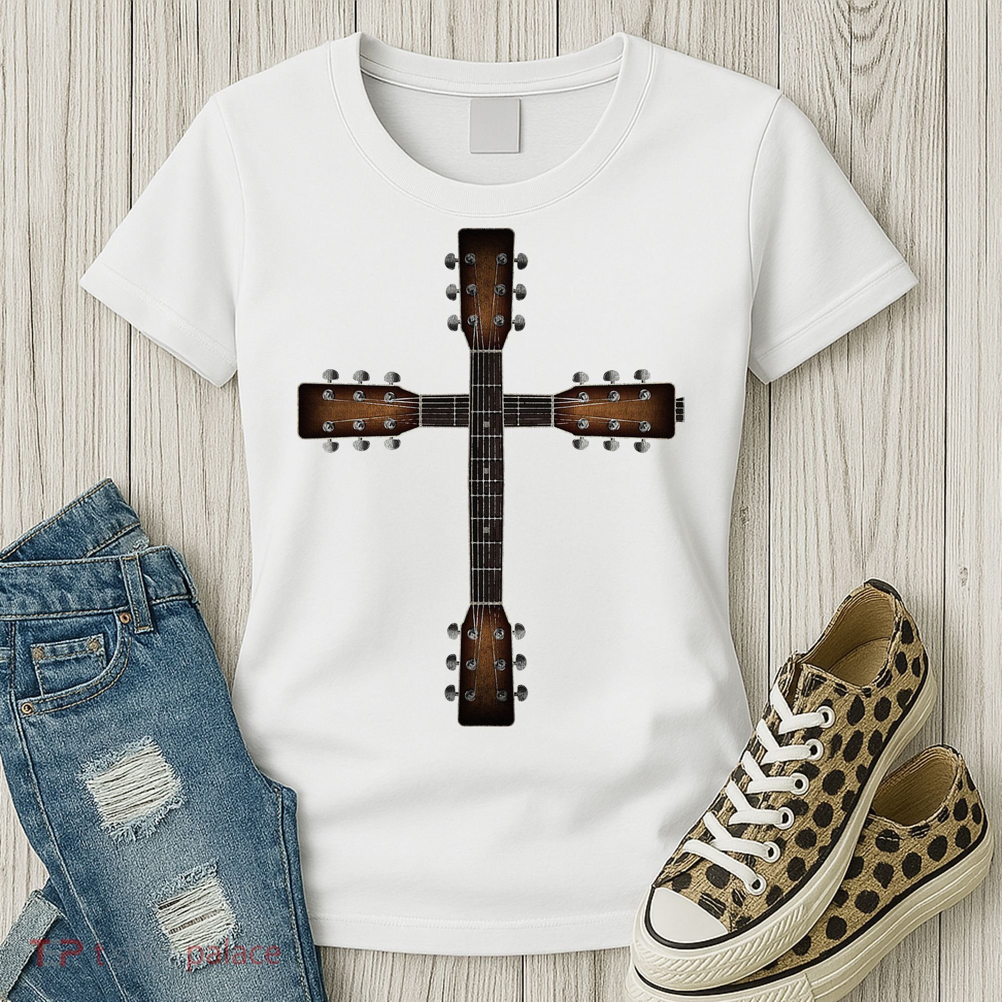 Cool Christian Guitar Cross Cute Musician Guitarist Women's T-Shirt