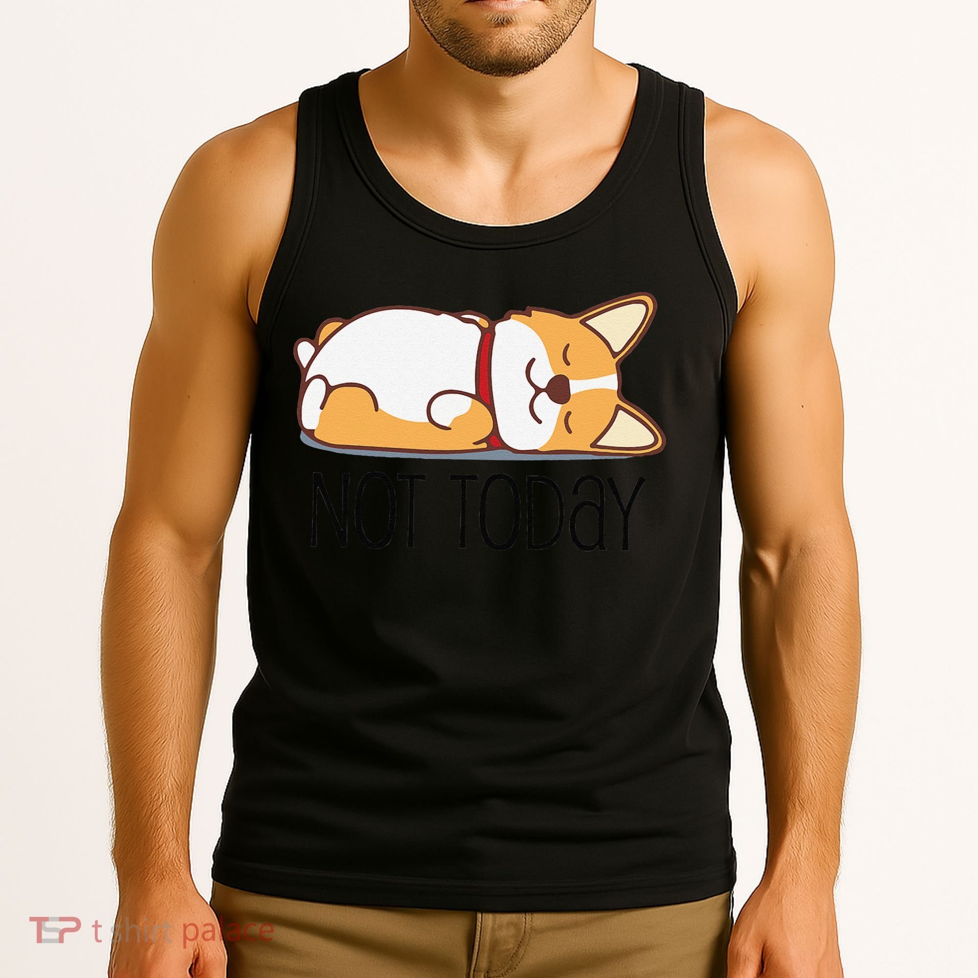 Cute Corgi Gift Funny Dog Lover Not Today Lazy Animal Short Sleeve Tank Top