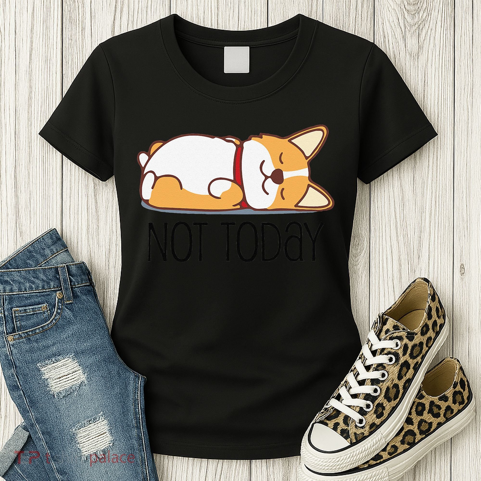 Cute Corgi Gift Funny Dog Lover Not Today Lazy Animal Short Sleeve Women's T-Shirt