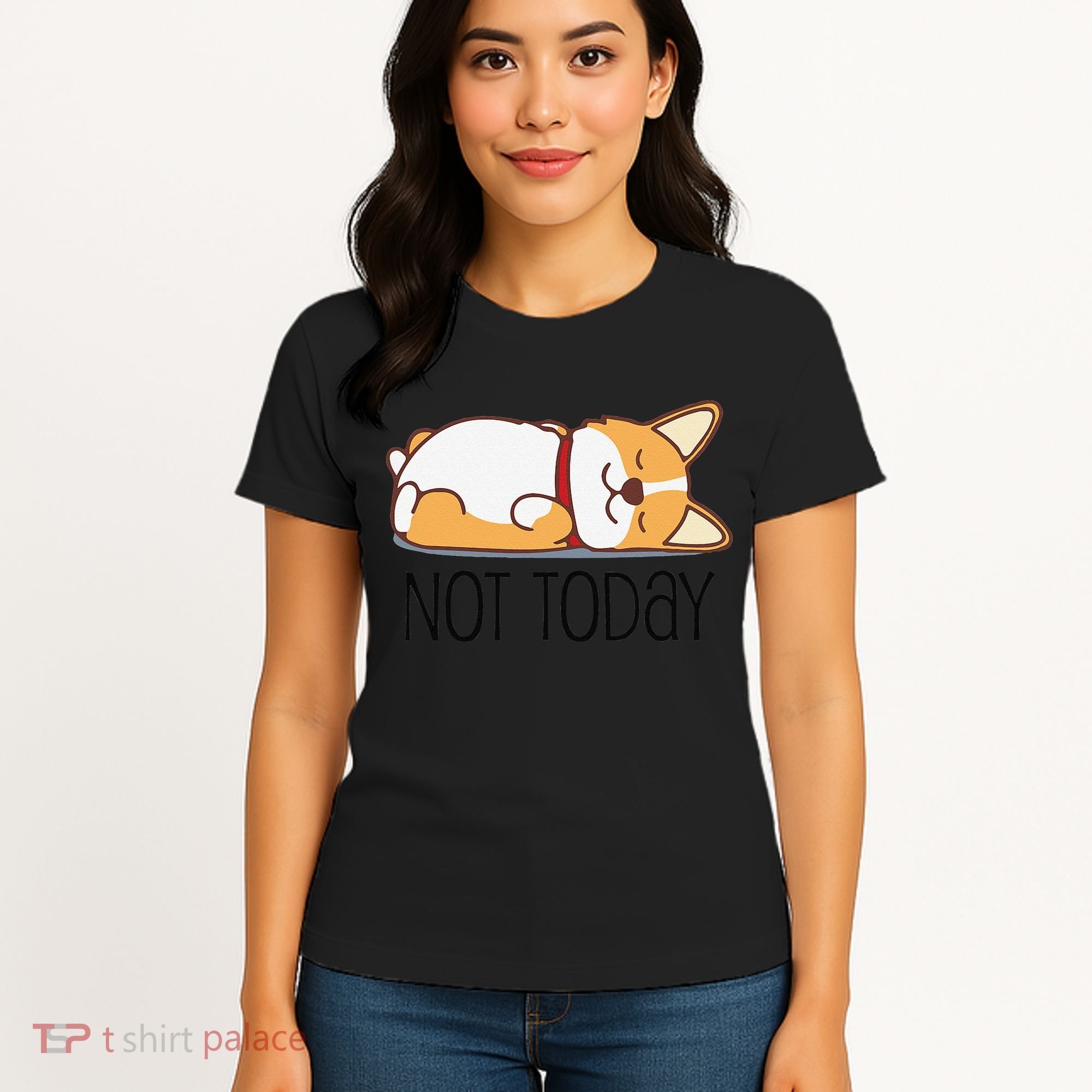 Cute Corgi Gift Funny Dog Lover Not Today Lazy Animal Short Sleeve Women's T-Shirt