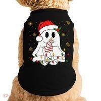 Cute Christmas Ghost Holding Tree Cake Candy Cane Xmas Light Doggie Tank thumb 0