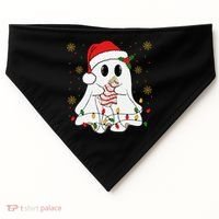 Cute Christmas Ghost Holding Tree Cake Candy Cane Xmas Light USA-Made Doggie Bandana thumb 0