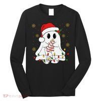 Cute Christmas Ghost Holding Tree Cake Candy Cane Xmas Light Long Sleeve Shirt thumb 0