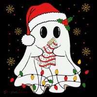 Cute Christmas Ghost Holding Tree Cake Candy Cane Xmas Light Long Sleeve Shirt thumb 2